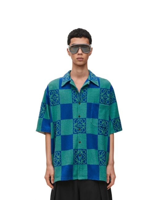 Loewe Blue Luxury Short Sleeve Shirt In Terry Cotton Jacquard for men