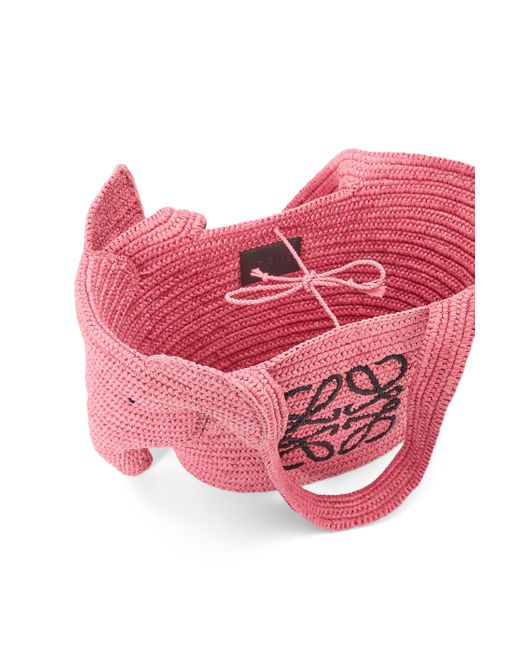 Loewe Pink Small Elephant Basket Bag In Raffia