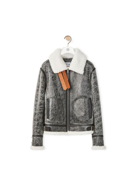 Loewe Leather Aviator Jacket In Crackled Nappa And Shearling in ...