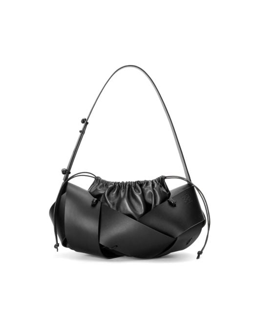 Loewe Black Interlaced Hobo Bag In Calfskin