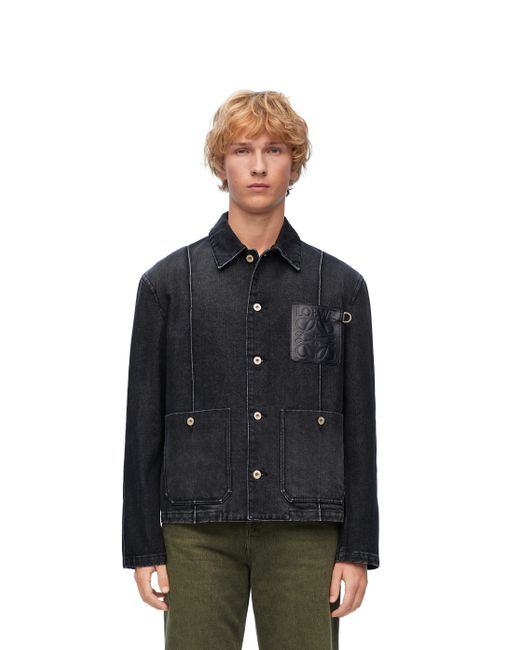Loewe Black Luxury Workwear Jacket In Denim for men