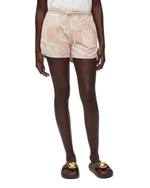Loewe White Shorts In Terry Cotton Jacquard