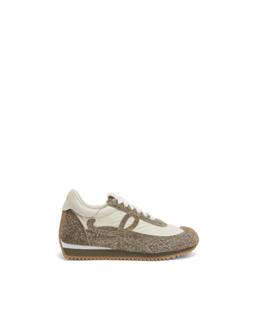 Loewe White Flow Runner In Nylon And Brushed Suede