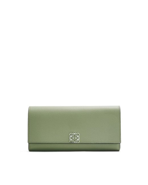 Loewe Green Luxury Anagram Continental Wallet In Pebble Grain Calfskin