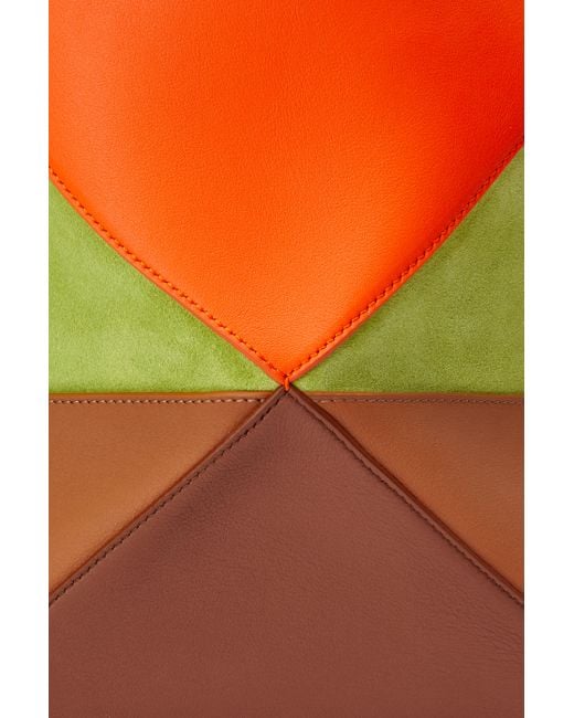 Loewe Orange Medium Puzzle Fold Tote In Calfskin And Suede