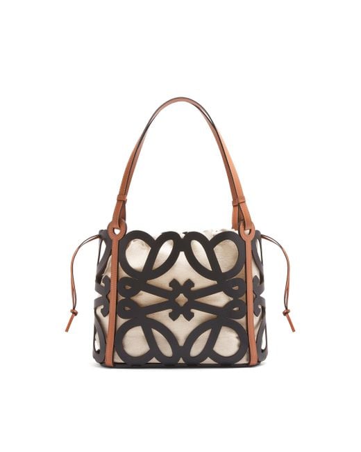 Loewe Small Anagram Cutout Leather Tote in Black | Lyst