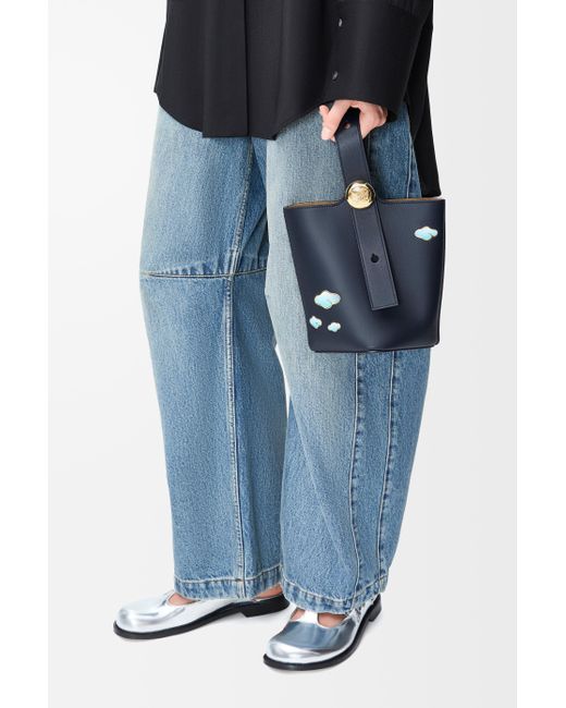 Loewe Blue Mini Pebble Bucket In Nappa Calfskin