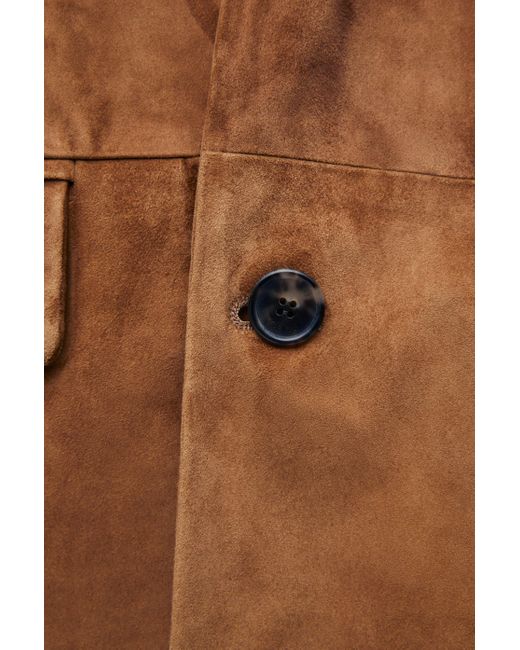 Loewe Brown Double Breasted Coat In Suede Calfskin