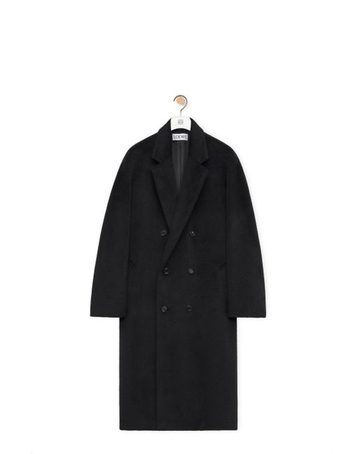 Loewe Blue Double Breasted Coat In Lama And Wool for men
