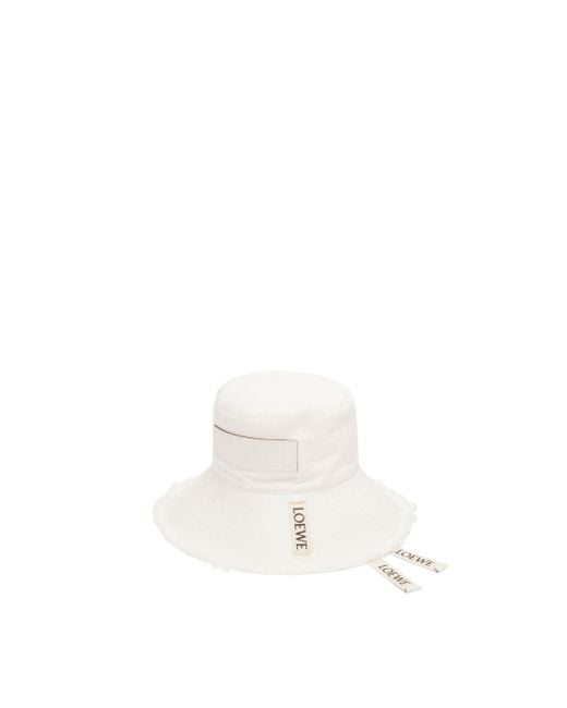 Loewe White Luxury Frayed Fisherman Hat In Denim And Calfskin For
