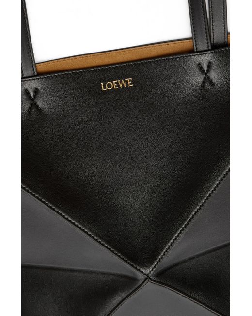 Loewe Black Luxury Puzzle Fold Tote In Shiny Calfskin