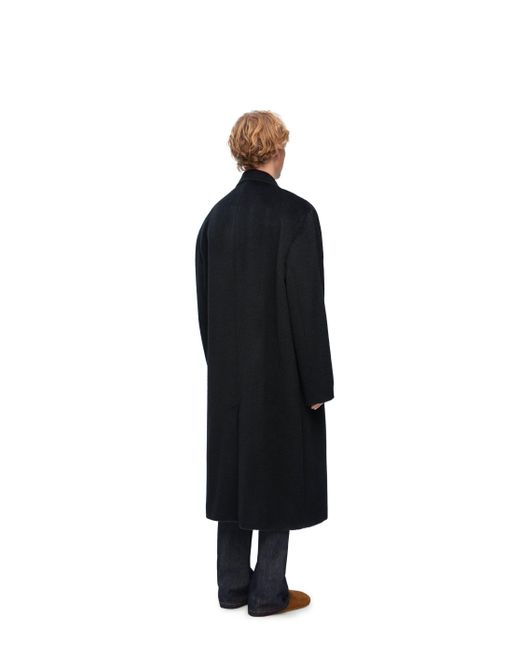 Loewe Black Luxury Double Breasted Coat In Lama And Wool for men