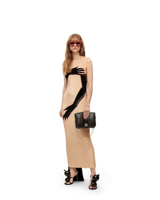 Loewe Metallic Luxury Glove Print Dress In Velvet For Women