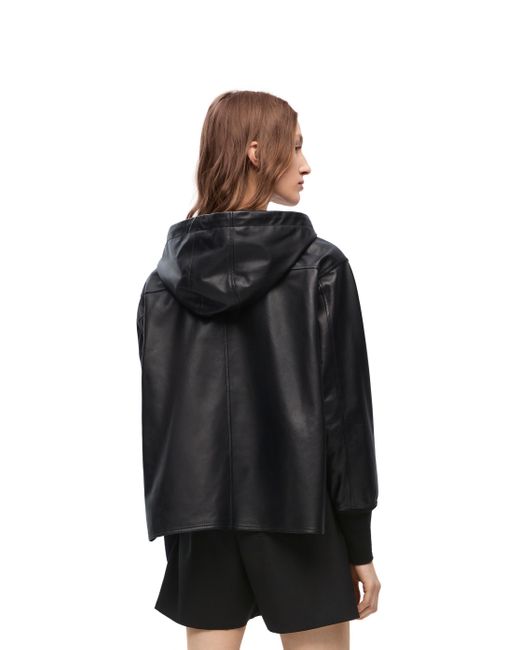 Loewe Black Luxury Hooded Jacket In Nappa Lambskin
