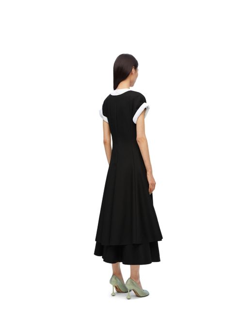 Loewe Black Double Layer Dress In Wool And Cotton