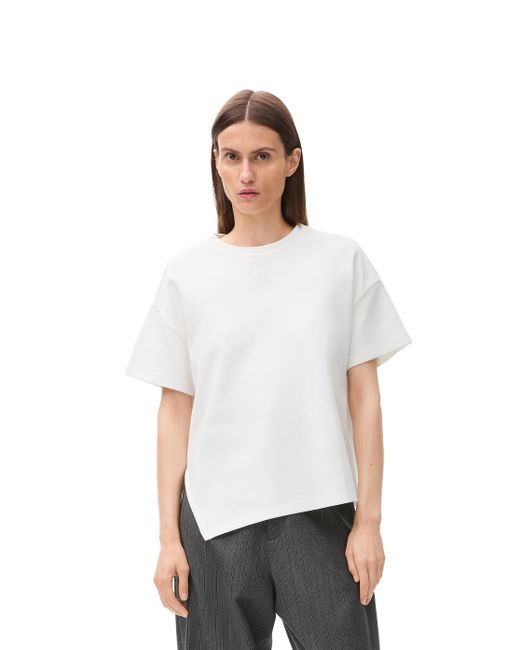 Loewe White Asymmetric T-shirt In Cotton Blend