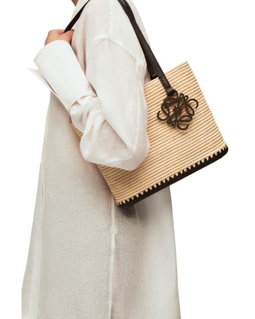 Loewe Natural Small Square Basket Bag In Raffia And Rubber