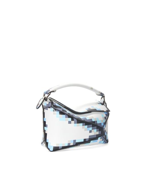 Loewe Blue Luxury Small Pixelated Puzzle Bag In Satin Calfskin For