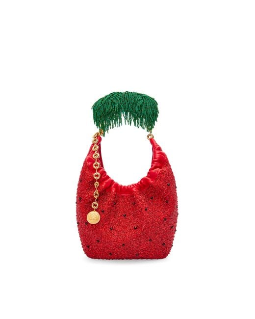 Loewe Red Mini Squeeze Bag In Beaded Leather