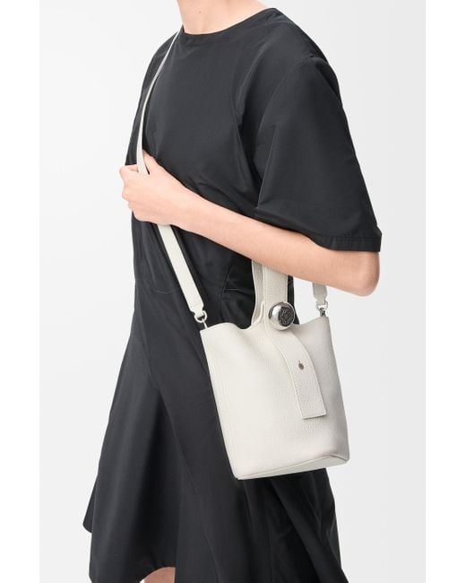 Loewe White Mini Leather Pebble Bucket Bag