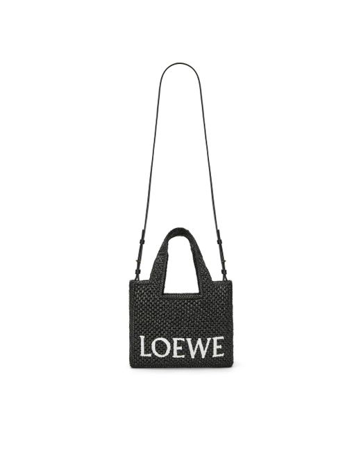 Loewe Black Luxury Small Font Tote In Raffia