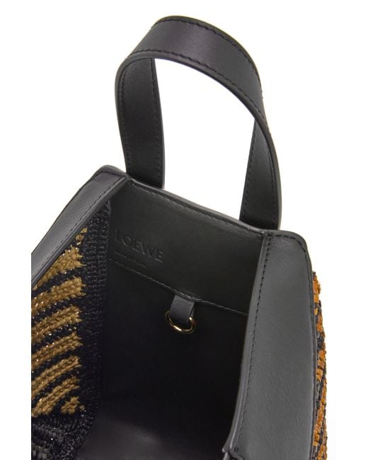 Loewe Black Luxury Compact Hammock Bag In Raffia And Calfskin