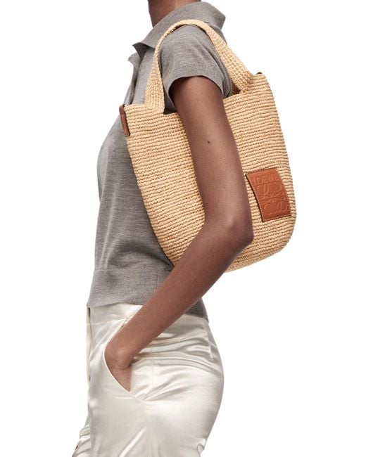Loewe Natural Luxury Mini Slit Bag In Raffia And Calfskin For