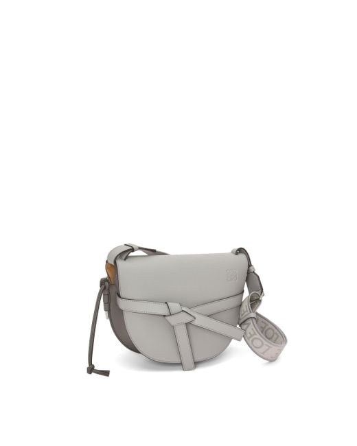 Loewe Gray Small Gate Dual Bag In Soft Calfskin And Jacquard
