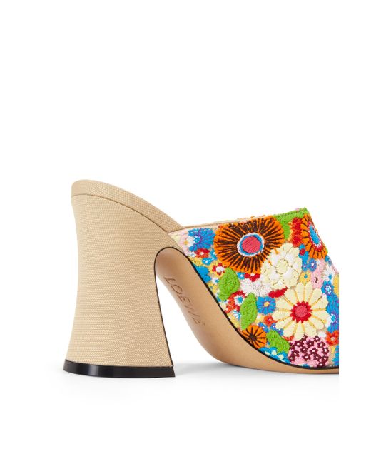 Loewe White Calle Open Mule In Embroidered Canvas