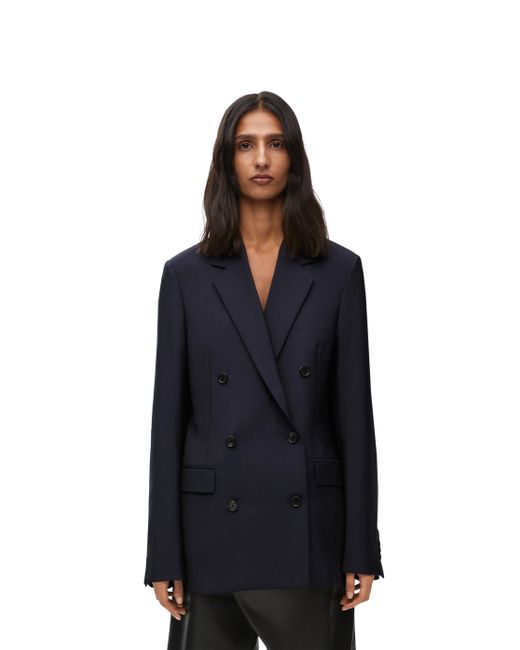 Loewe Black Luxury Double Breasted Jacket In Mohair And Wool For