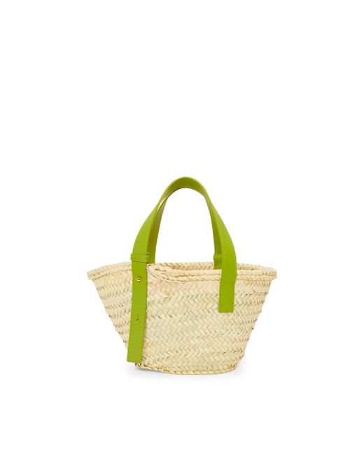 Loewe Green Small Basket Bag In Palm Leaf And Calfskin