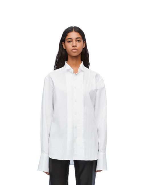 Loewe White Pleated Striped Cotton-poplin Shirt