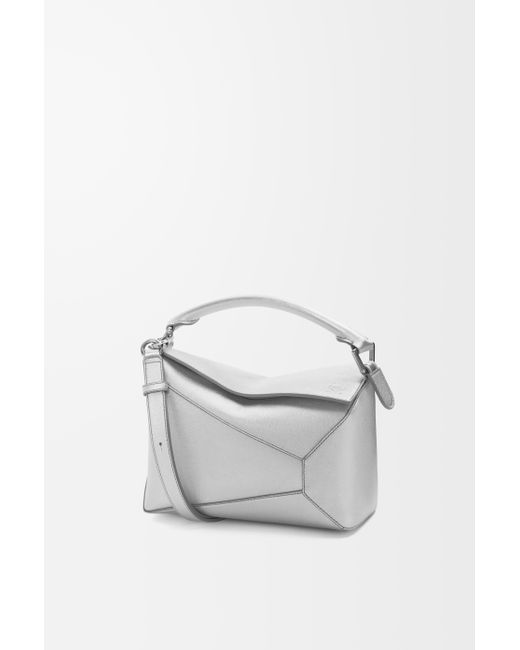 Loewe White Small Puzzle Edge Bag In Laminated Lambskin