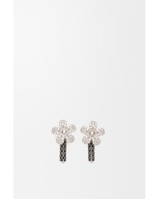 Loewe White Flor Earrings In Sterling Silver And Crystals