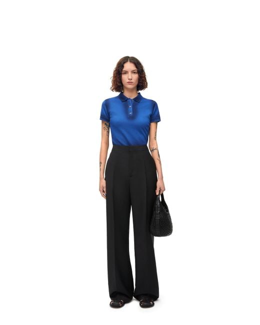 Loewe Blue High Waisted Trousers In Mohair And Wool
