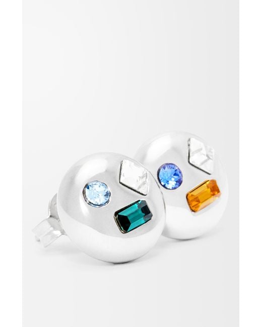 Loewe White Luxury Anagram Pebble Earrings In Sterling Silver And Crystals