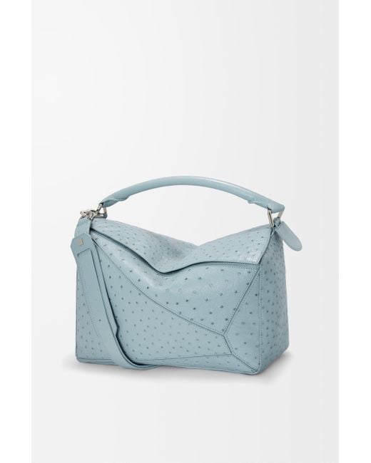 Loewe Blue Large Puzzle Bag In Ostrich for men