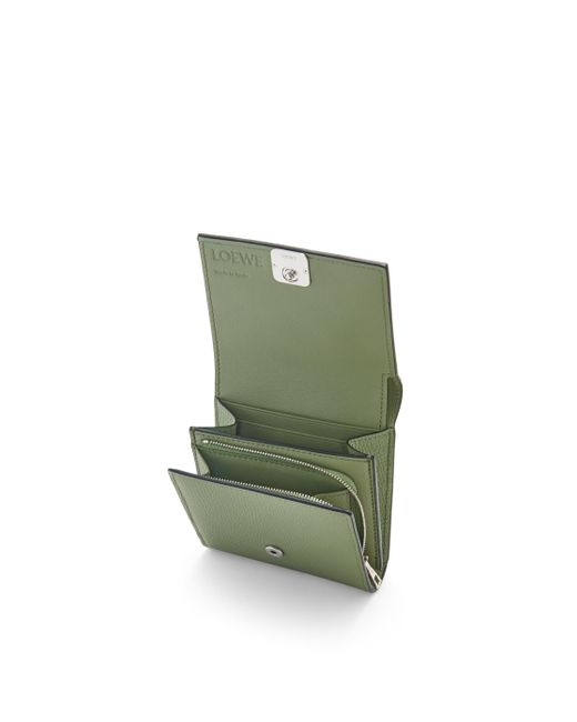 Loewe Green Anagram Compact Flap Wallet In Pebble Grain Calfskin