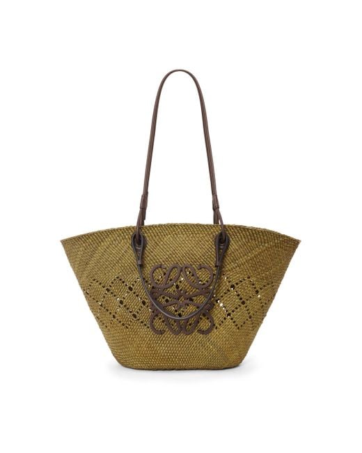 Loewe Natural Medium Anagram Basket Bag In Iraca Palm And Calfskin
