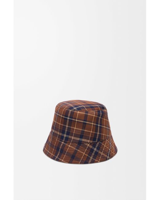 Loewe Brown Luxury Reversible Bucket Hat In Waxed Canvas And Tartan for men