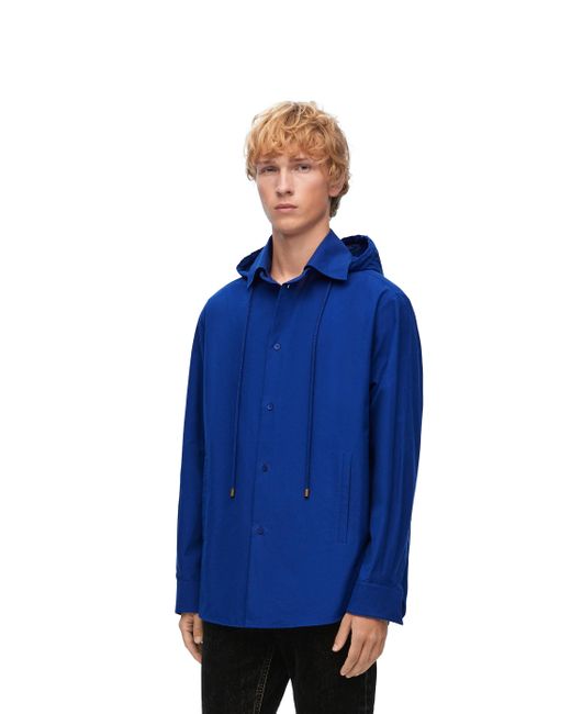 Loewe Blue Luxury Hooded Overshirt In Cotton for men