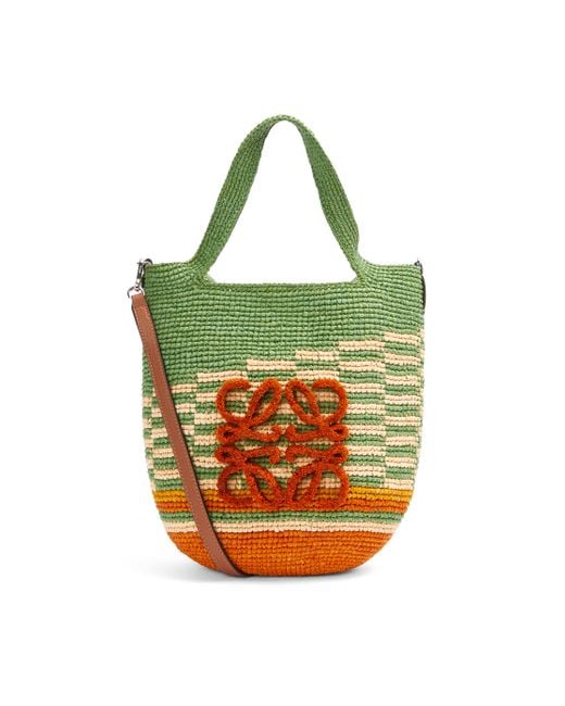Loewe Green Luxury Mini Slit Bag In Rainbow Raffia And Calfskin For