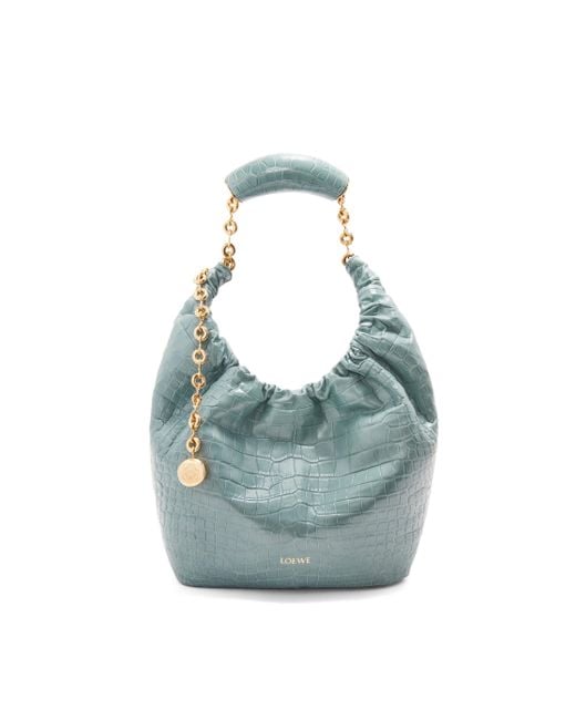 Loewe Blue Small Squeeze Bag In Crocodile