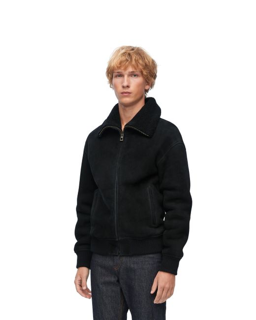 Loewe Black Luxury Bomber Jacket In Shearling for men