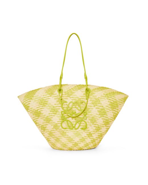 Loewe Yellow Large Anagram Basket Bag In Iraca Palm And Calfskin