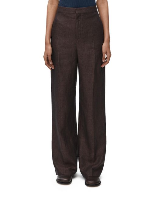 Loewe Brown High Waisted Trousers In Linen