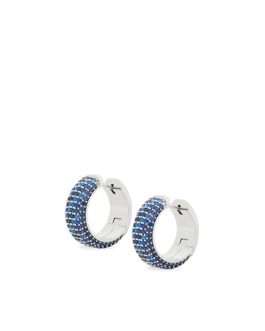 Loewe Blue Luxury Pavé Hoop Earrings In Sterling Silver And Crystals For