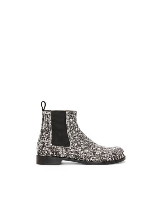Loewe Black Luxury Campo Chelsea Boot In Calf Suede And Allover Rhinestones for men