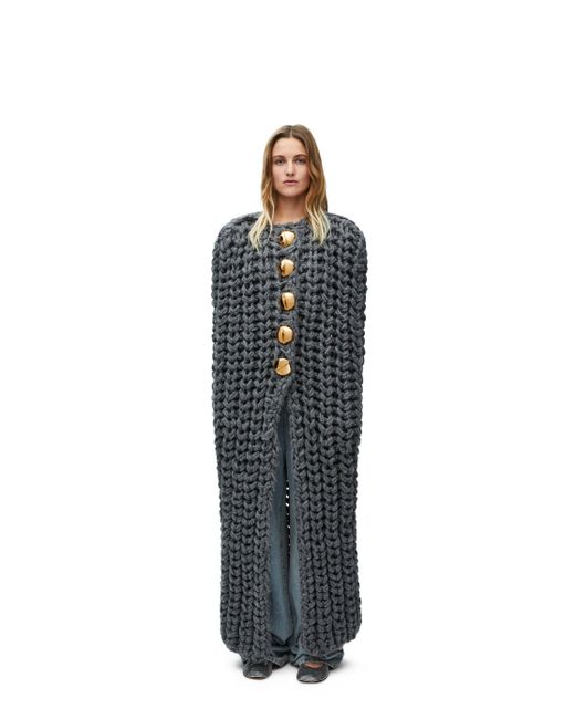 Loewe Blue Long Cape In Wool
