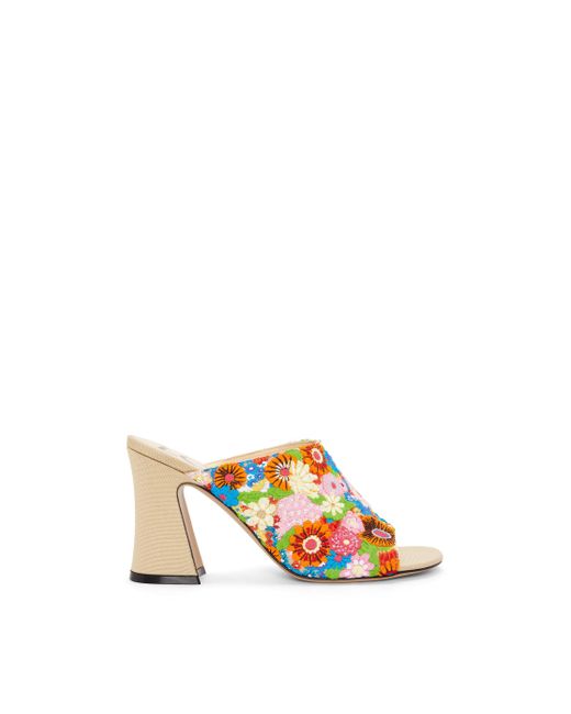 Loewe White Calle Open Mule In Embroidered Canvas